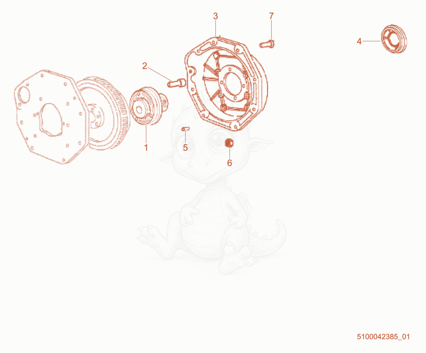 Exploded parts diagram of the Hydraulic Pump Adapter of a Wacker Neuson RTLX-SC3, with numbered balloons