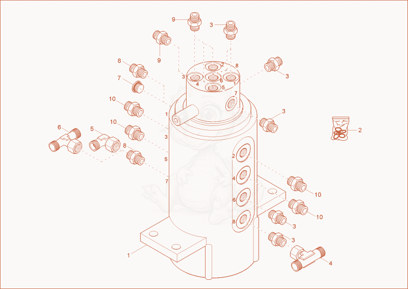 Exploded parts diagram of the turning joint of a Wacker Neuson 1404, with numbered balloons
