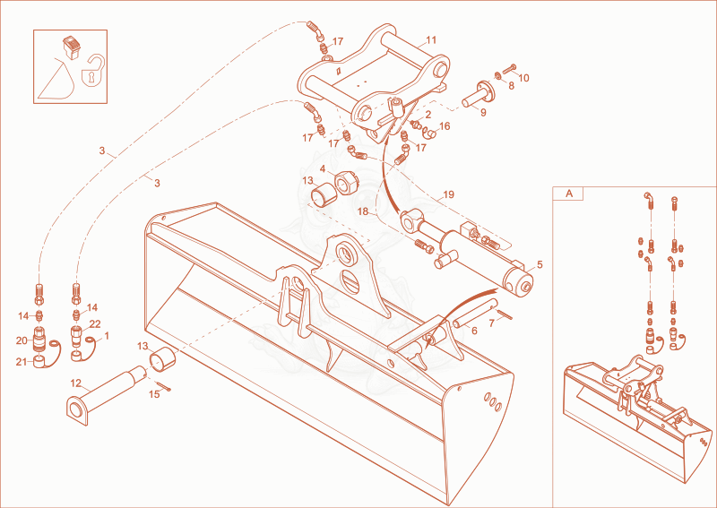 Exploded parts diagram of the swivel bucket Easy Lock SP of a Wacker Neuson 28Z3, with numbered balloons