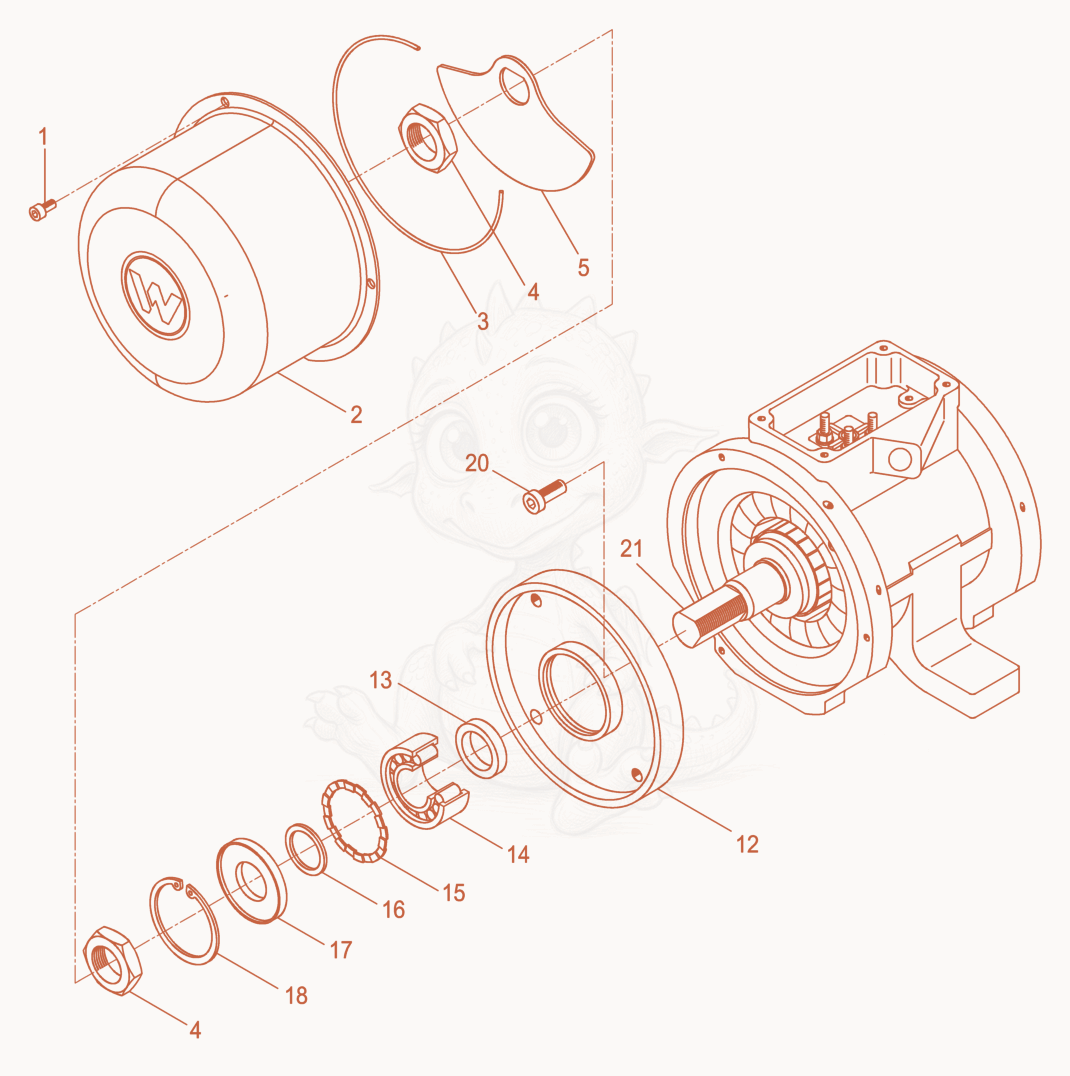 Exploded parts diagram of the External Vibrator cpl. of a Wacker Neuson AR52/3/230, with numbered balloons