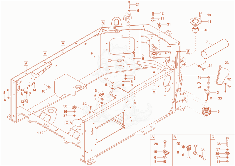 Exploded parts diagram of the rear part frame of a Wacker Neuson DW40, with numbered balloons