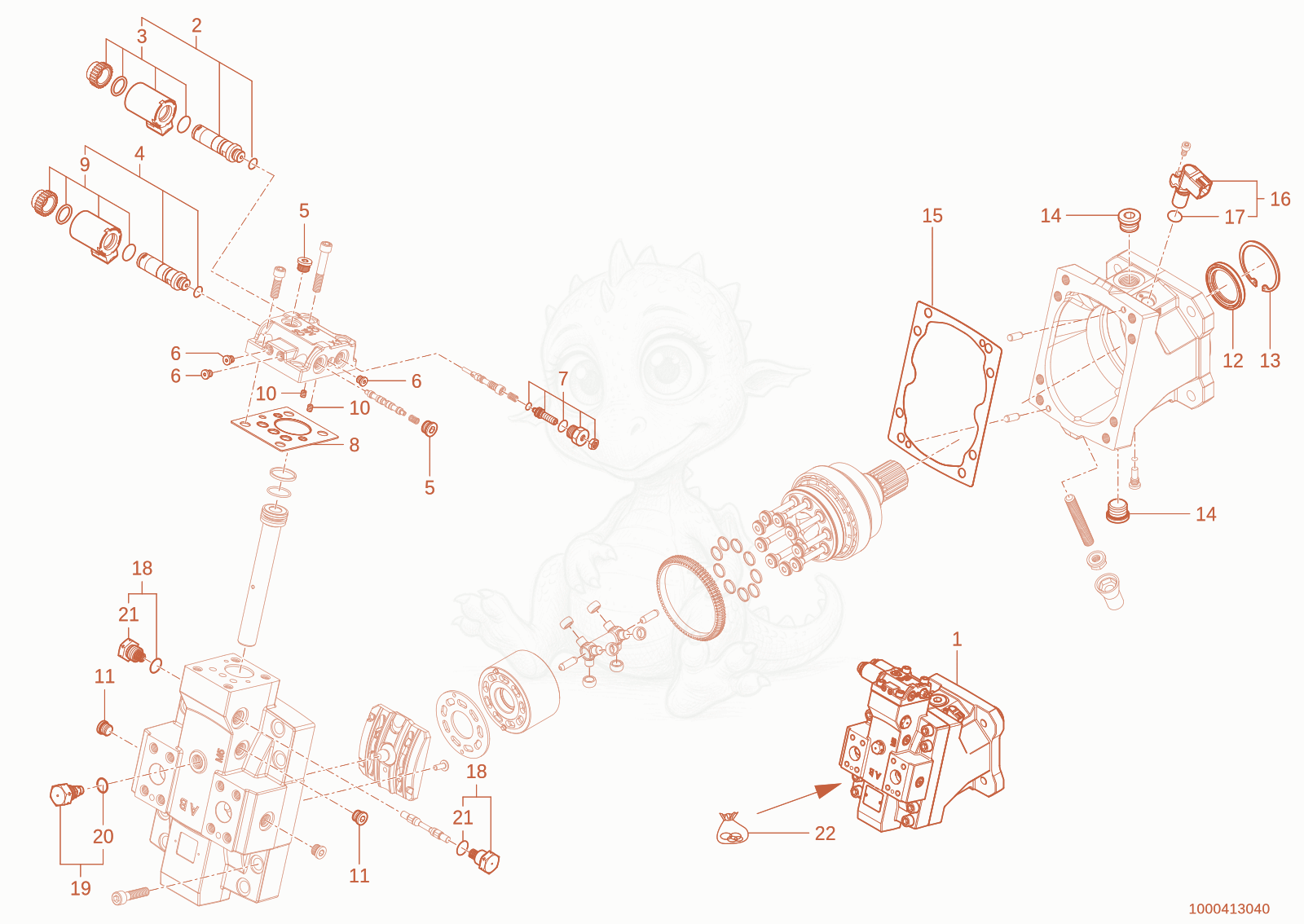 Exploded parts diagram of the hydraulic motor of a Wacker Neuson WL95(WRL90-00), with numbered balloons