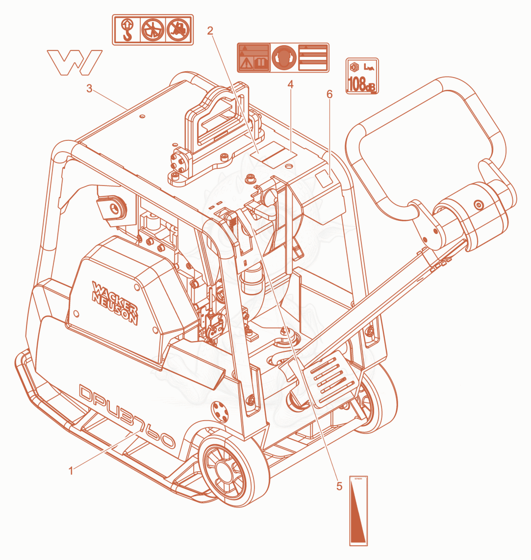Exploded parts diagram of the Labels of a Wacker Neuson DPU3760HTS, with numbered balloons