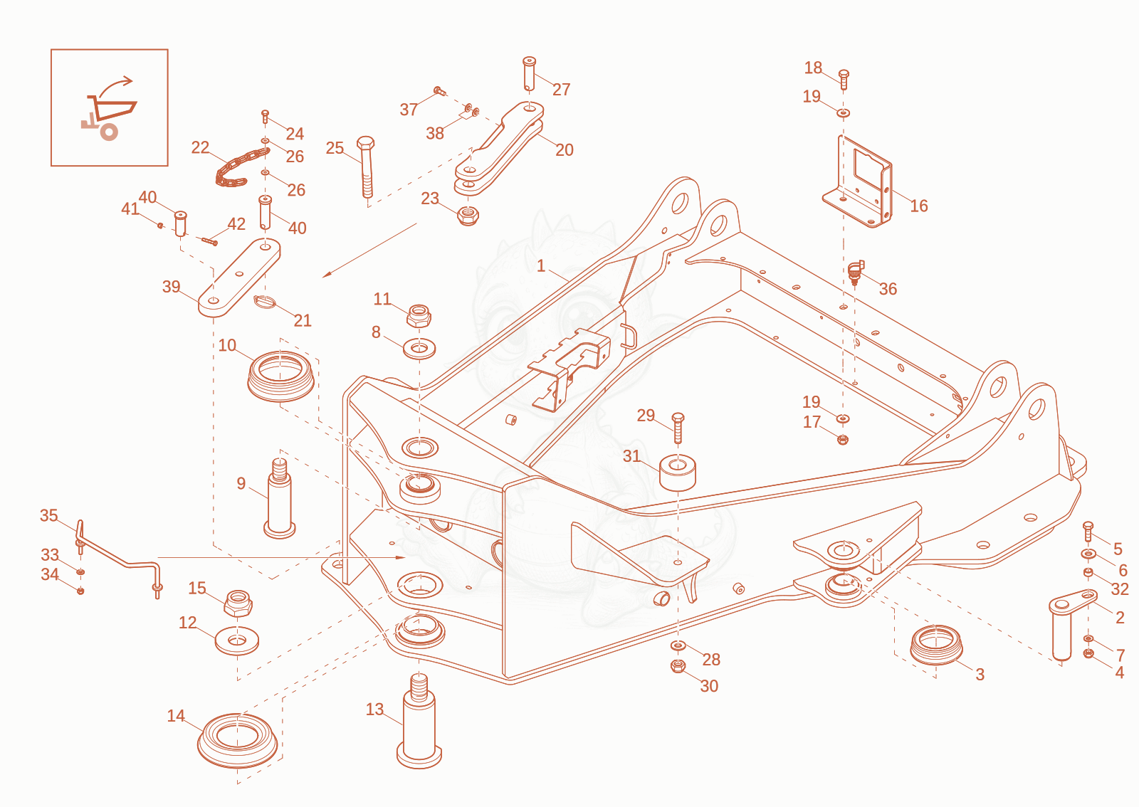 Exploded parts diagram of the front frame of a Wacker Neuson DW60-3, with numbered balloons