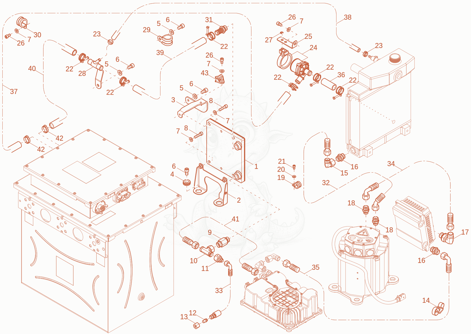 Exploded parts diagram of the COOLER INSTALLATION of a Wacker Neuson EZ26E, with numbered balloons