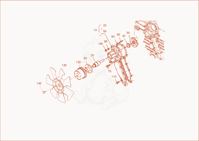 Exploded parts diagram of the water pump of a Wacker Neuson 3501AA, with numbered balloons