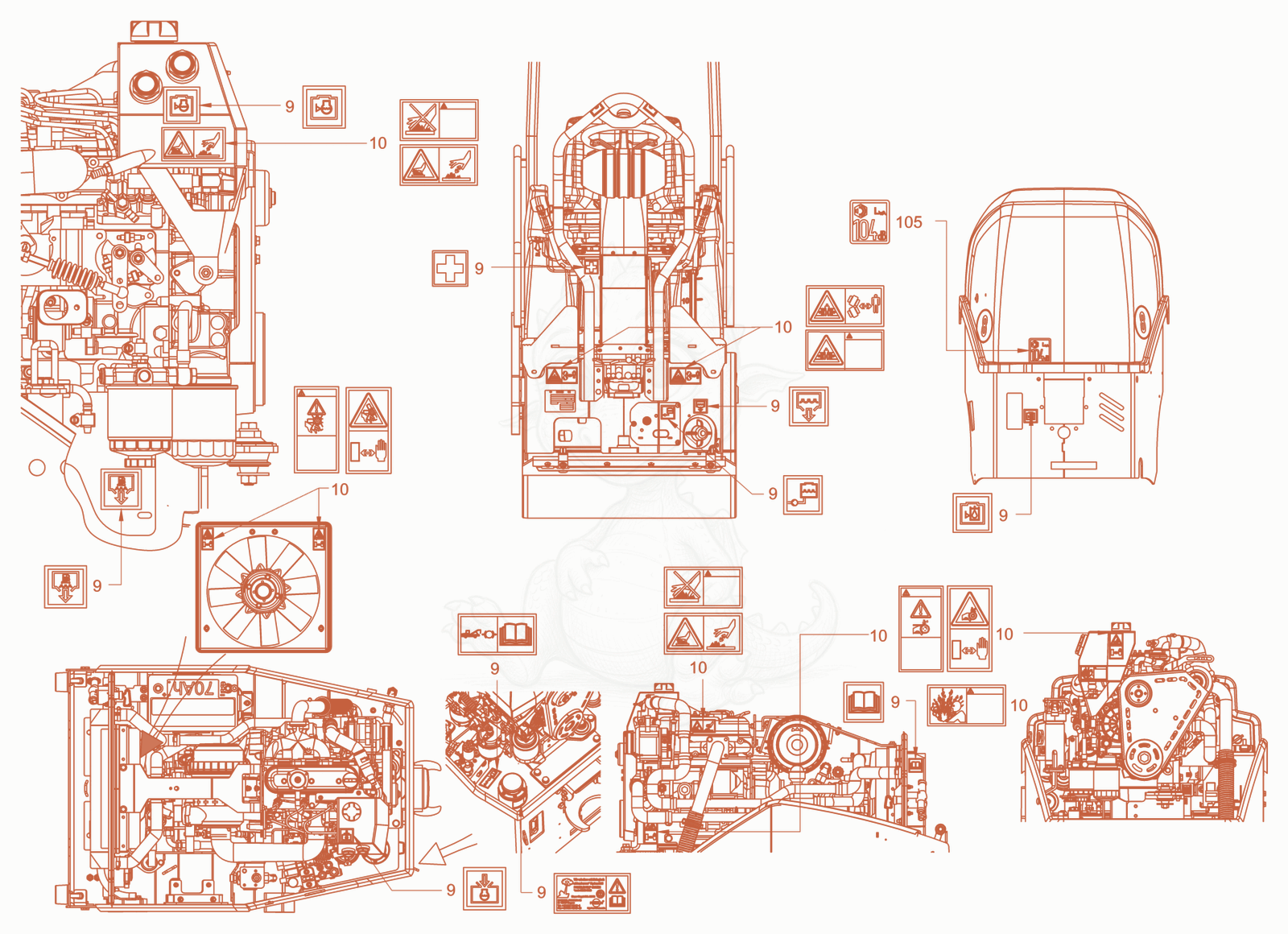 Exploded parts diagram of the sticker arrangement of a Wacker Neuson RD18-100C.3, with numbered balloons