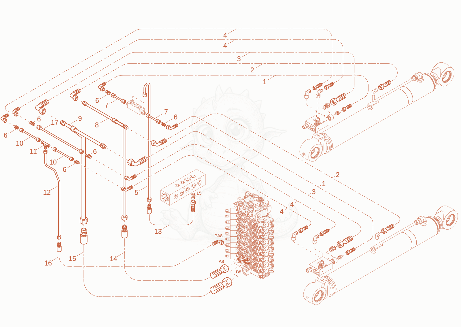 Exploded parts diagram of the LUFFING BOOM CYLINDER OPERATION of a Wacker Neuson EW100-2, with numbered balloons