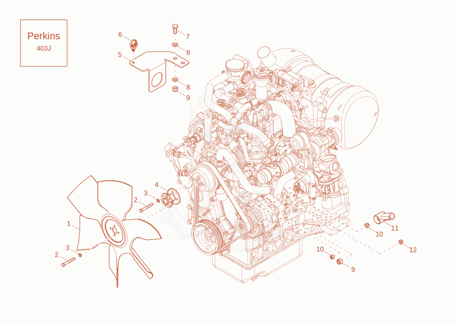 Exploded parts diagram of the Engine attachments parts (option) of a Wacker Neuson DW30-2, with numbered balloons