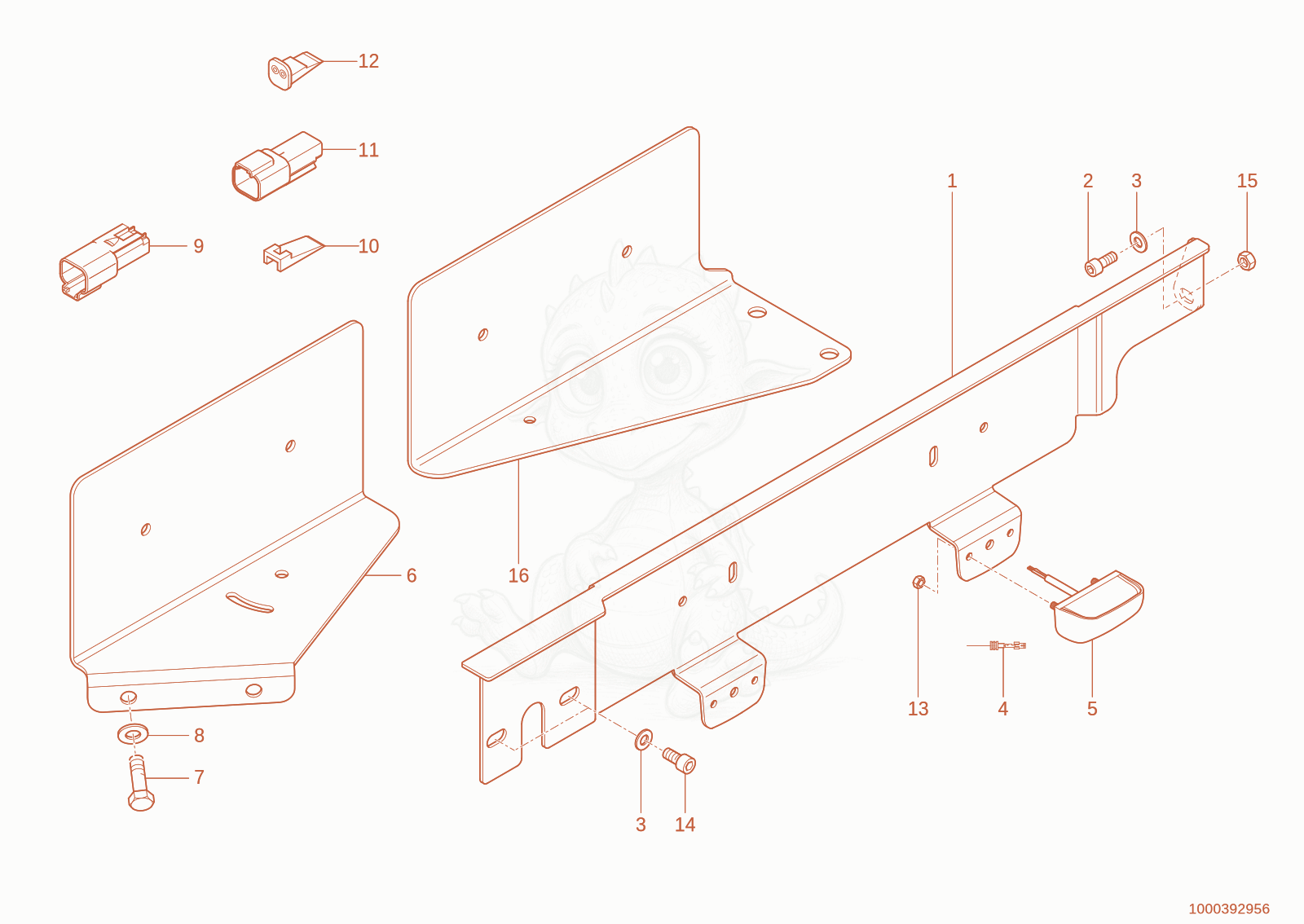 Exploded parts diagram of the Numberplate light BG of a Wacker Neuson TH730(415-24), with numbered balloons