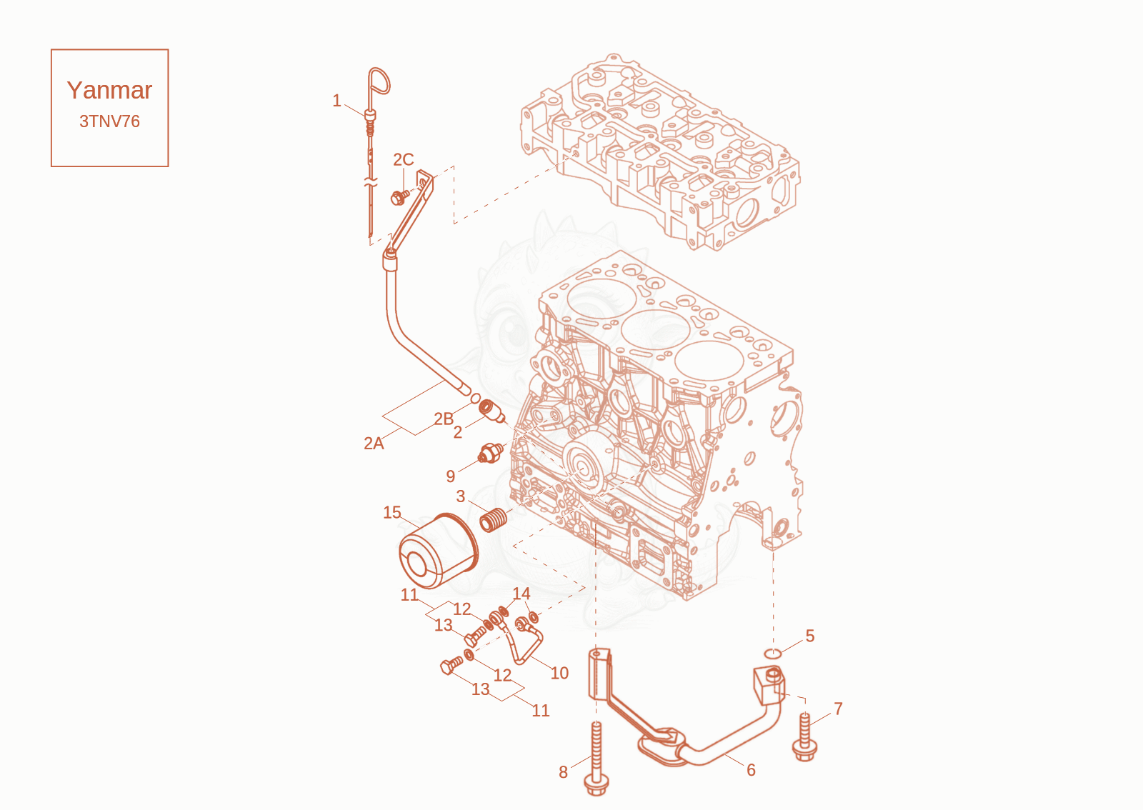 Exploded parts diagram of the LUB OIL SYSTEM of a Wacker Neuson DW15, with numbered balloons