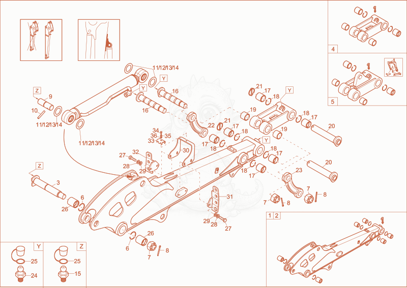 Exploded parts diagram of the DIPPER ARM long thumb (Option) of a Wacker Neuson EZ26, with numbered balloons