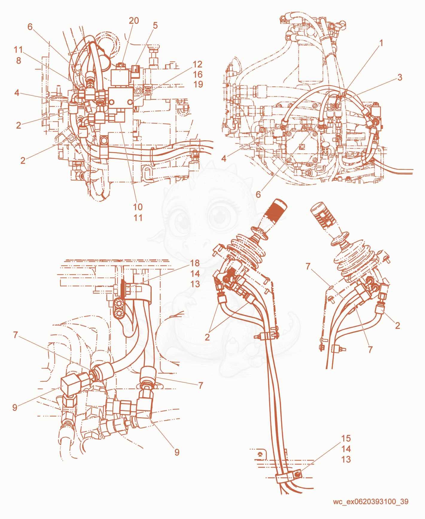 Exploded parts diagram of the Directional Control Hoses of a Wacker Neuson RD27-100, with numbered balloons