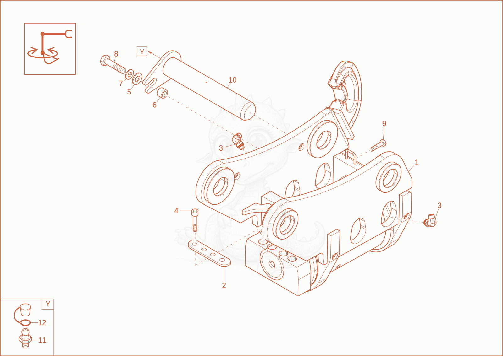 Exploded parts diagram of the Powertlit lift hook (Option) of a Wacker Neuson ET90, with numbered balloons