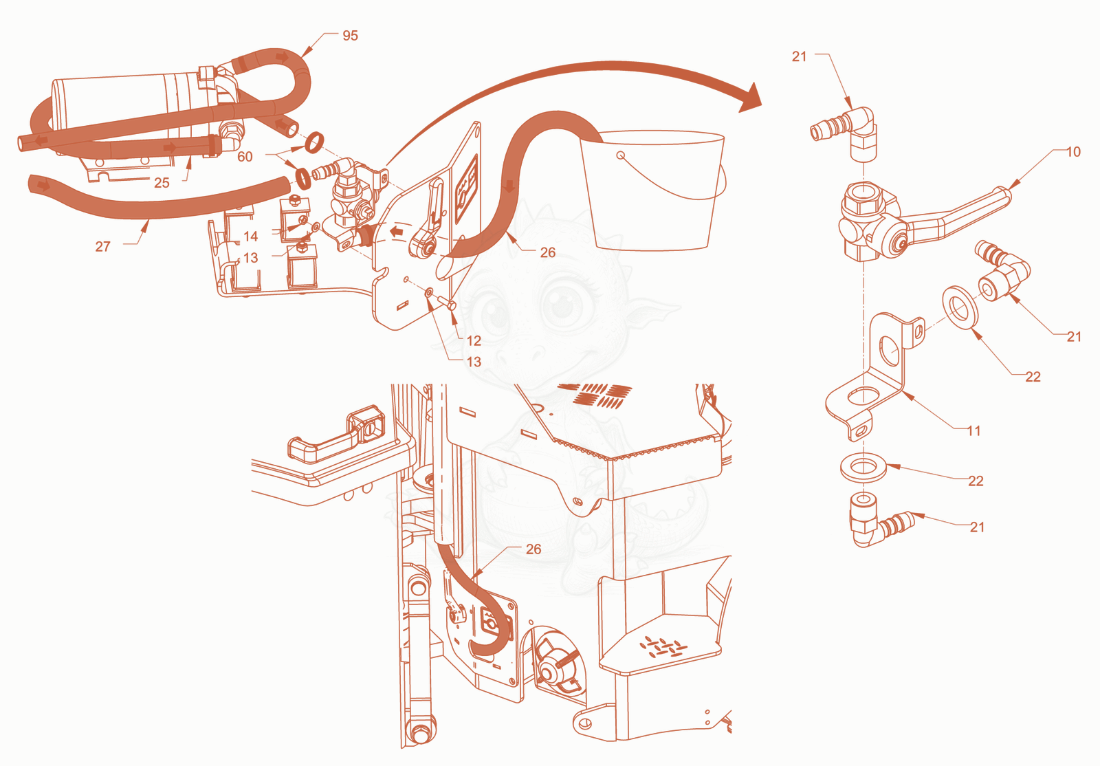 Exploded parts diagram of the antifreezing device of a Wacker Neuson RD24-100CUS, with numbered balloons