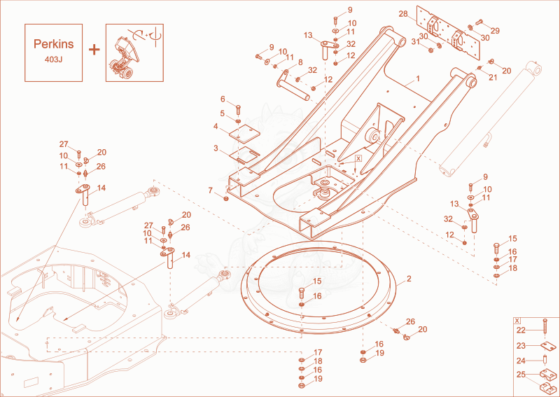 Exploded parts diagram of the SWING BRACKET (OPTION) of a Wacker Neuson DW30, with numbered balloons