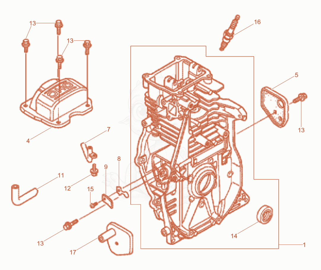 Exploded parts diagram of the Cylinder housing of a Wacker Neuson KMAT, with numbered balloons