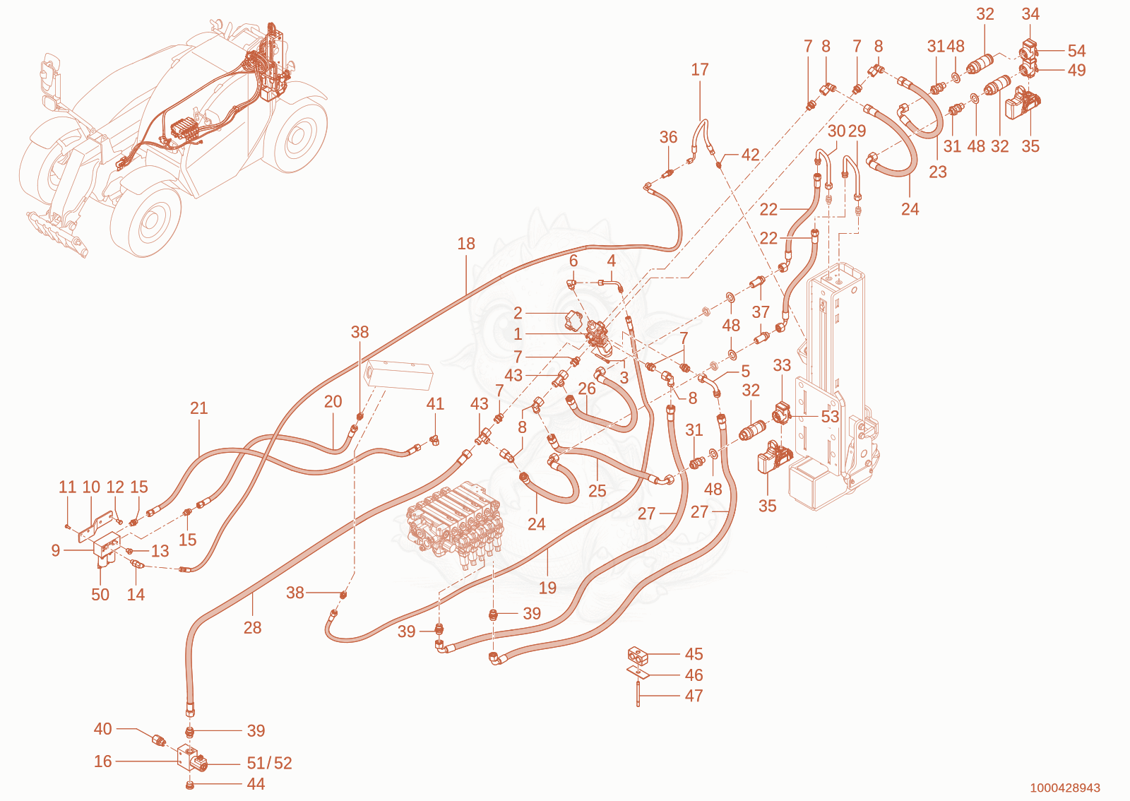 Exploded parts diagram of the Cycle add. rear.+ Hitch + Tippler of a Wacker Neuson TH627(418-22), with numbered balloons