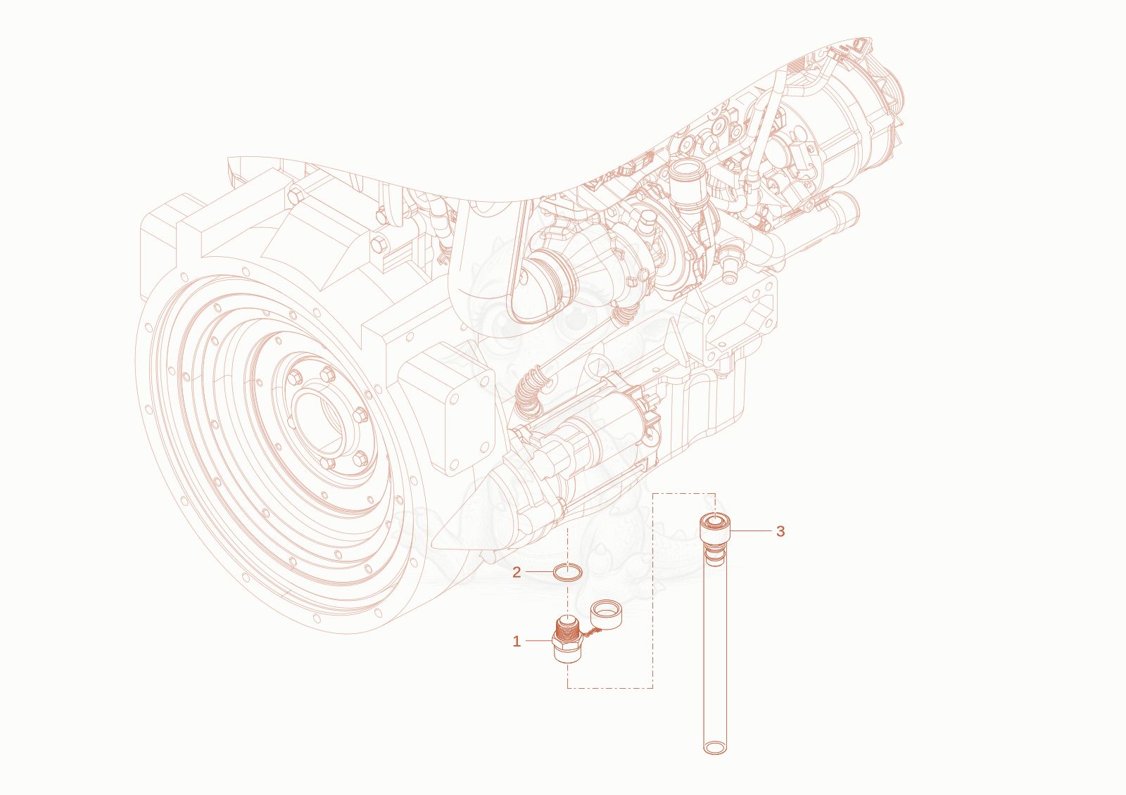 Exploded parts diagram of the oil drain of a Wacker Neuson WL70T4F, with numbered balloons