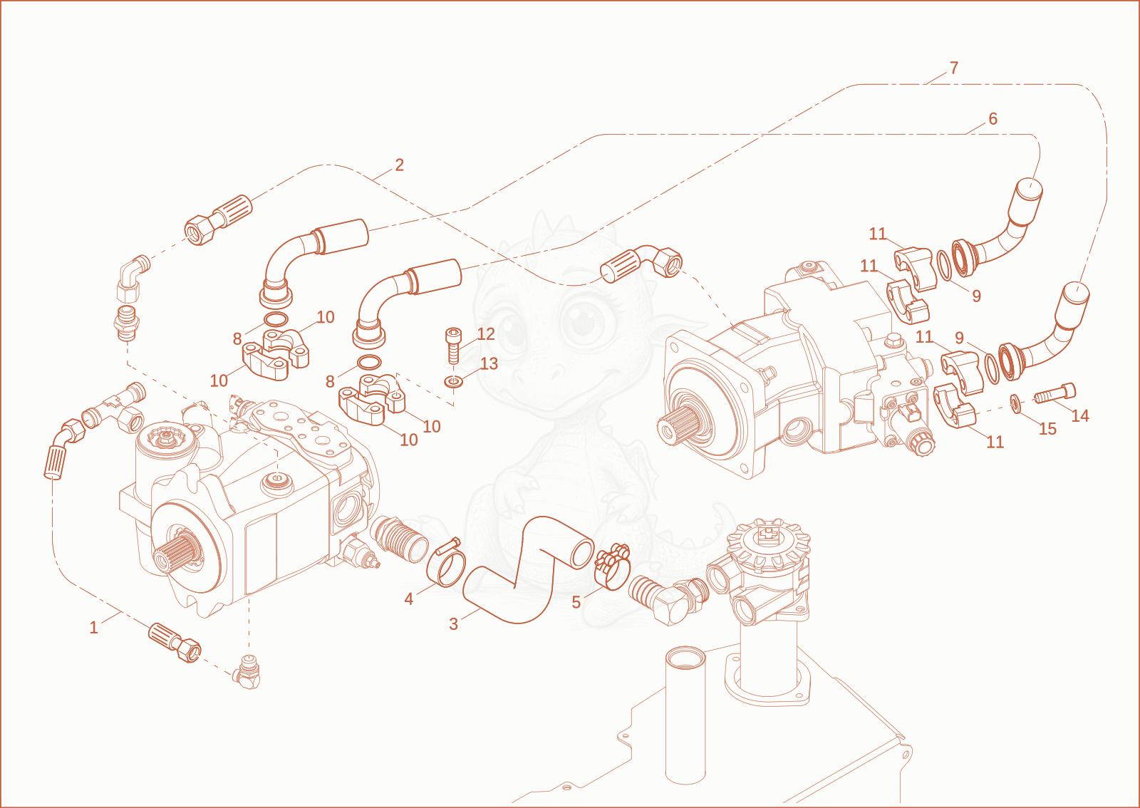 Exploded parts diagram of the TRAVELLING GEAR INSTALLATION of a Wacker Neuson DW50-2, with numbered balloons