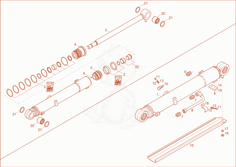 Exploded parts diagram of the boom cylinder of a Wacker Neuson 6503-2, with numbered balloons