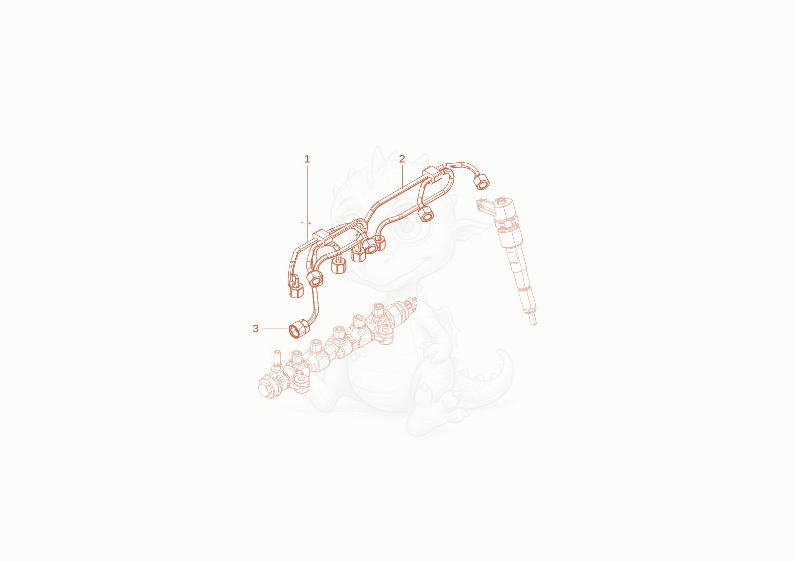 Exploded parts diagram of the injection line of a Wacker Neuson DV90-2, with numbered balloons