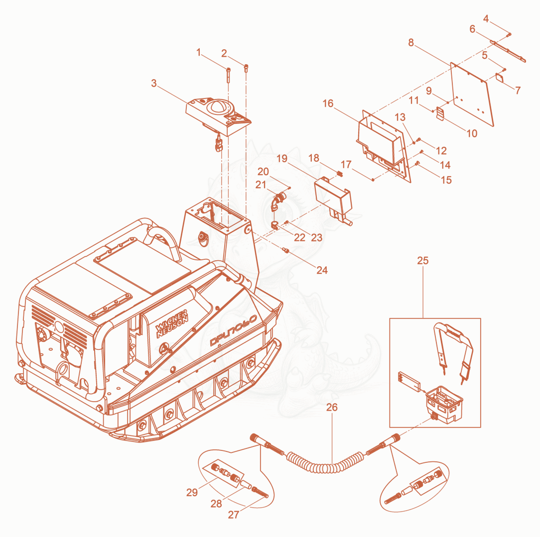 Exploded parts diagram of the Vibration Plate of a Wacker Neuson DPU7060FE, with numbered balloons
