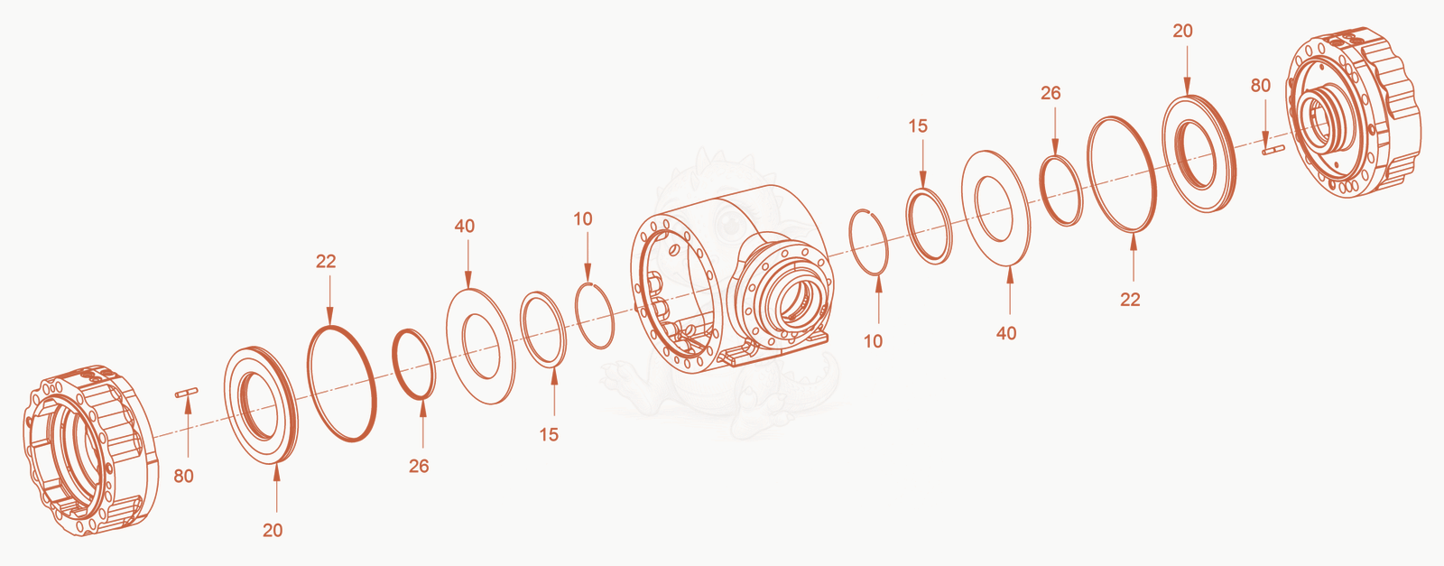 Exploded parts diagram of the planetary axle and suspension of a Wacker Neuson RC110, with numbered balloons