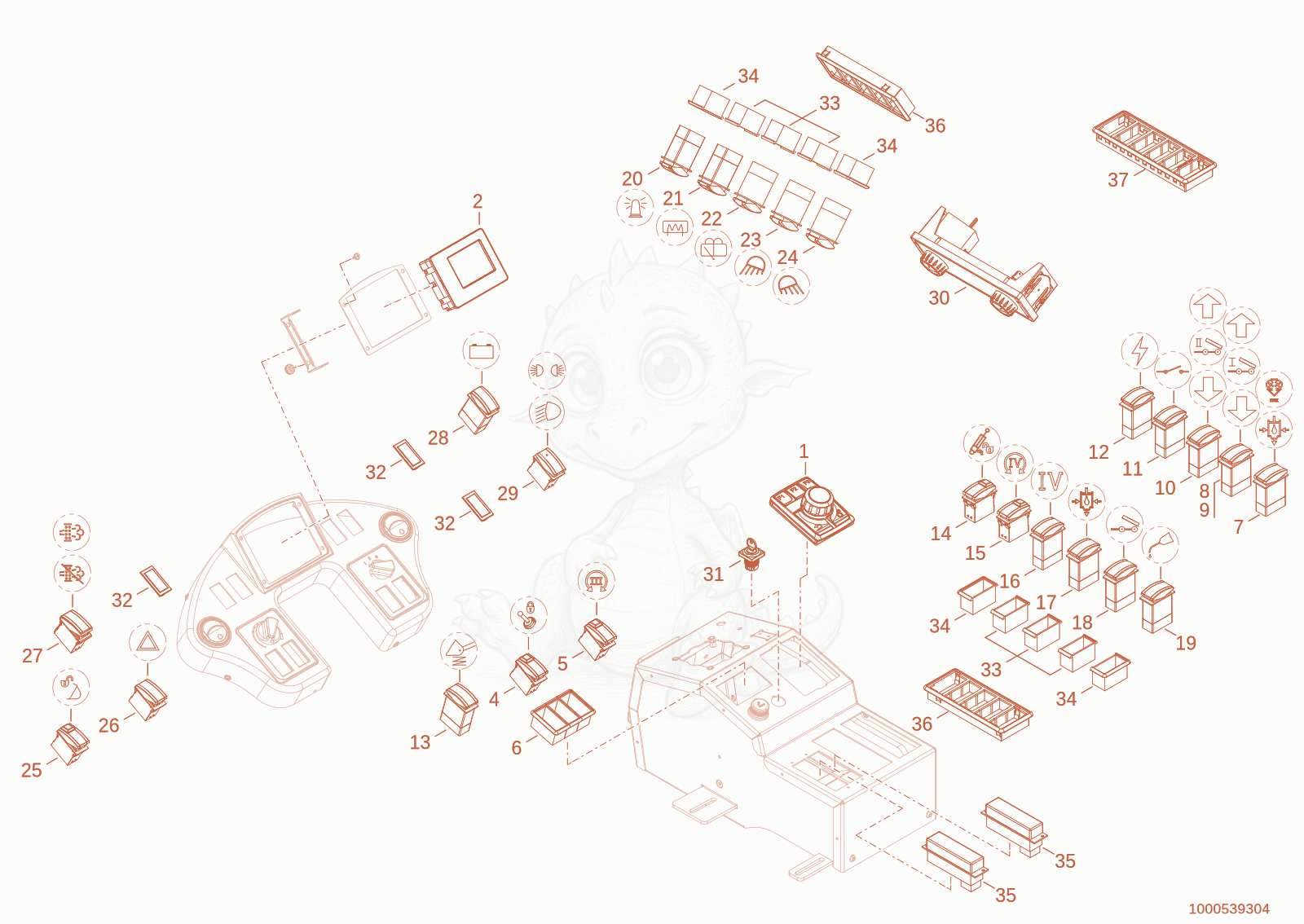 Exploded parts diagram of the switch strap of a Wacker Neuson WL60STAGEV, with numbered balloons