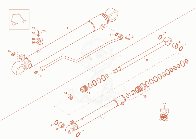 Exploded parts diagram of the DIPPER ARM CYLINDER (OPTION) of a Wacker Neuson 9503, with numbered balloons