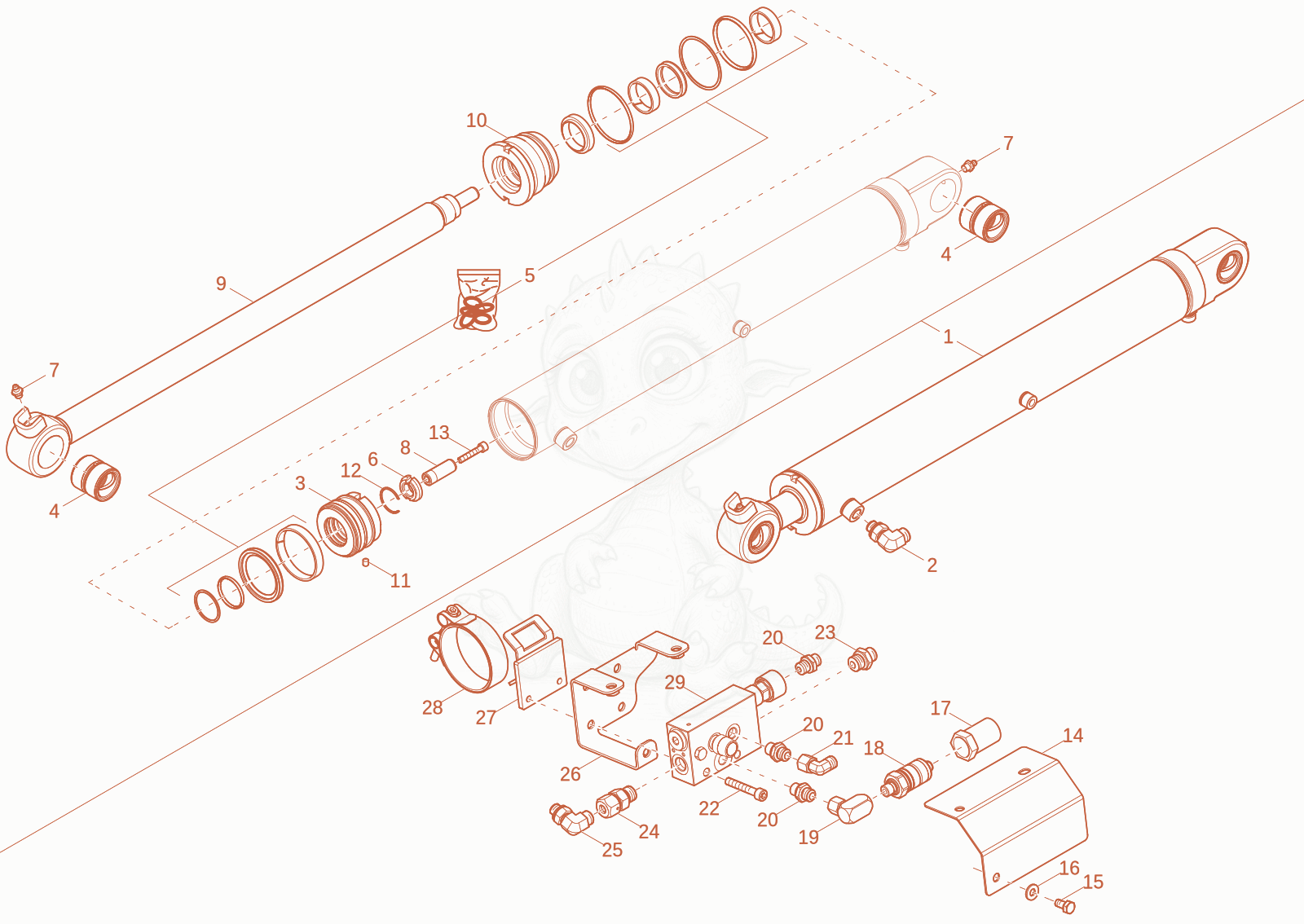 Exploded parts diagram of the BOOM CYLINDER of a Wacker Neuson EZ17-2, with numbered balloons
