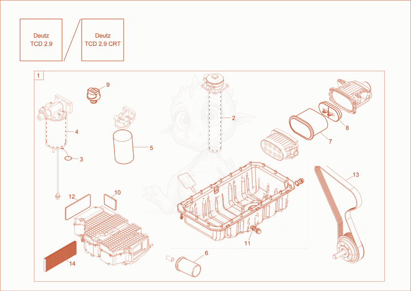Exploded parts diagram of the service kit (1000h) of a Wacker Neuson ET90, with numbered balloons