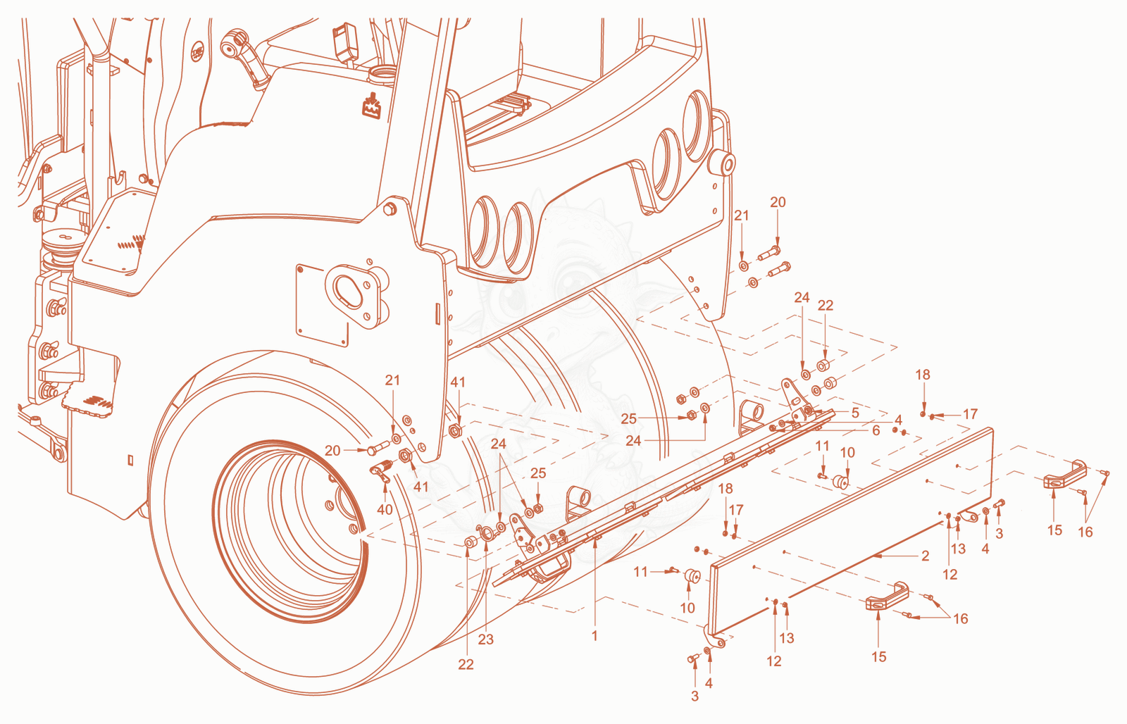 Exploded parts diagram of the scraper (tires) of a Wacker Neuson RD45-140C, with numbered balloons