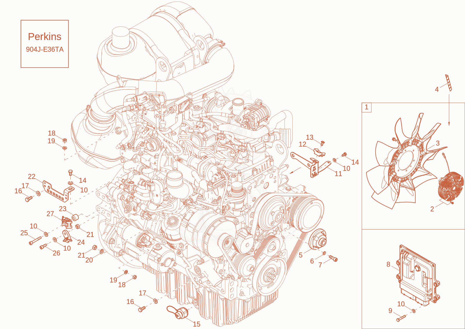 Exploded parts diagram of the Engine attachments parts (option) of a Wacker Neuson EW100-2, with numbered balloons