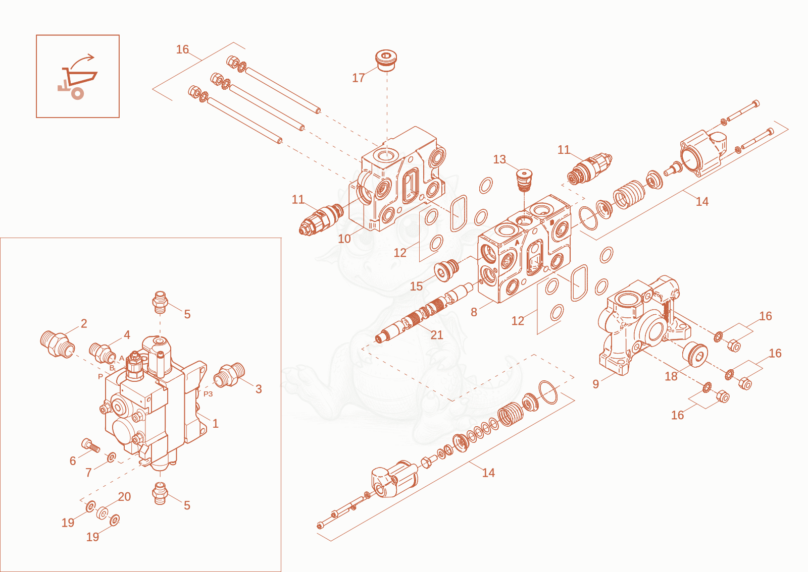 Exploded parts diagram of the control valve of a Wacker Neuson DV60-2, with numbered balloons