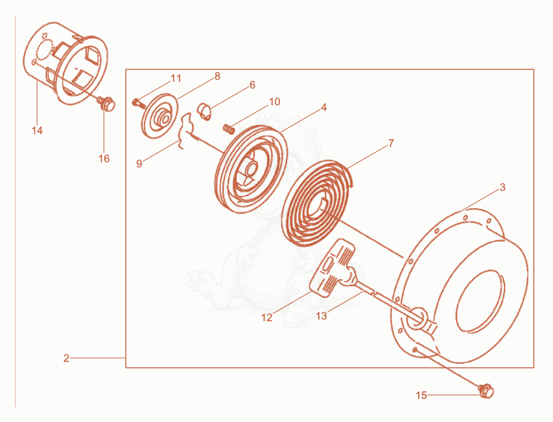 Exploded parts diagram of the Recoil starter of a Wacker Neuson DS70Y13INLRC, with numbered balloons
