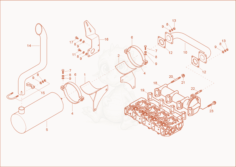 Exploded parts diagram of the exhaust of a Wacker Neuson 5002RD, with numbered balloons