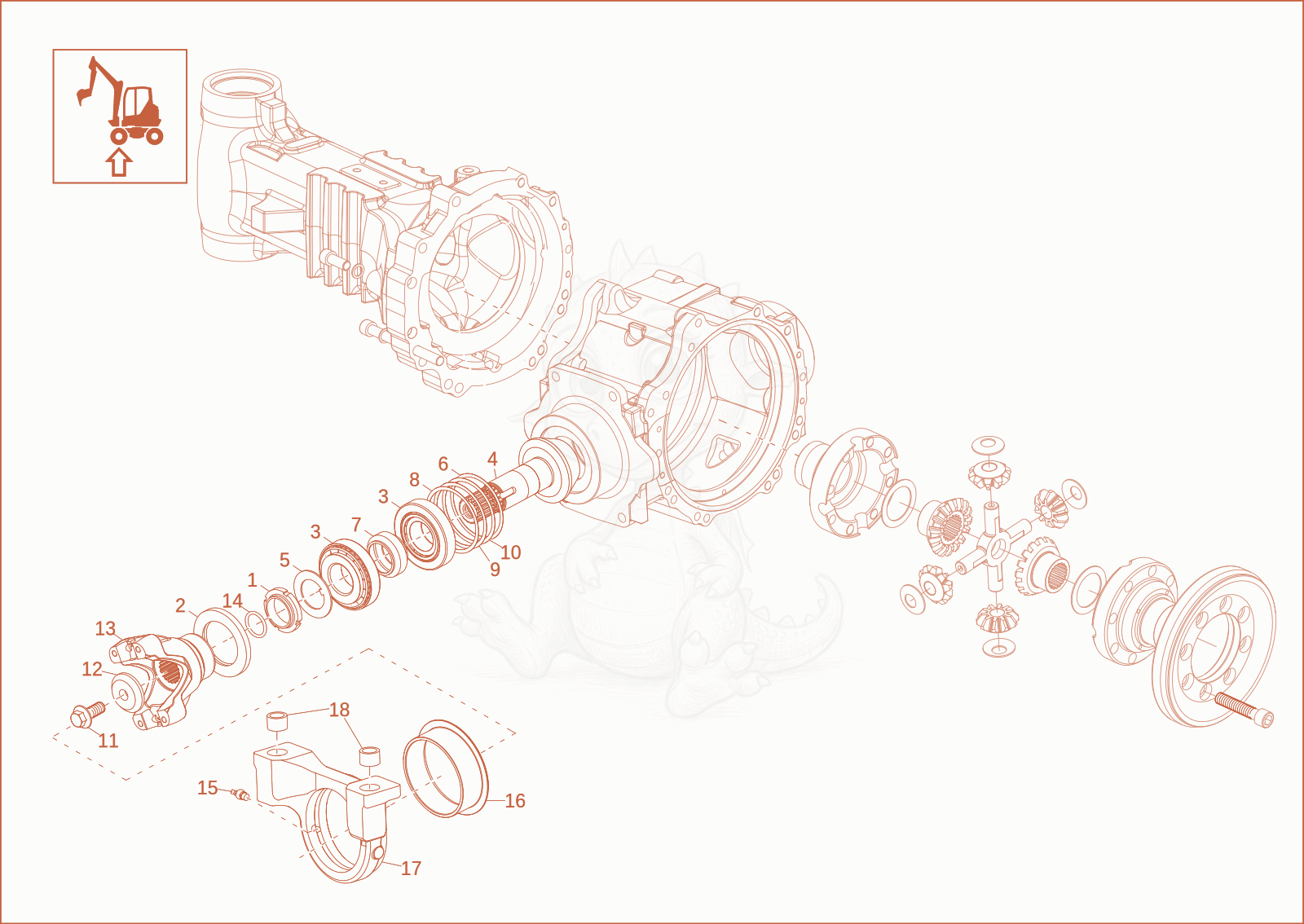 Exploded parts diagram of the differential steering axle of a Wacker Neuson EW65, with numbered balloons