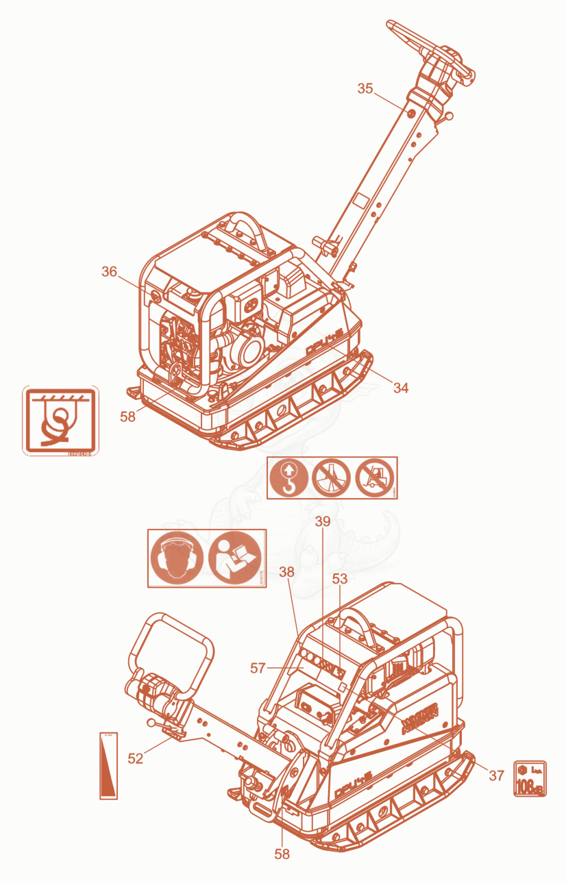 Exploded parts diagram of the Labels of a Wacker Neuson DPU45YEHUS, with numbered balloons