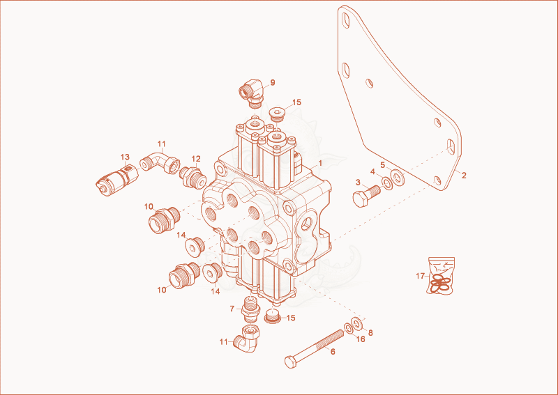 Exploded parts diagram of the control block of a Wacker Neuson 14504, with numbered balloons