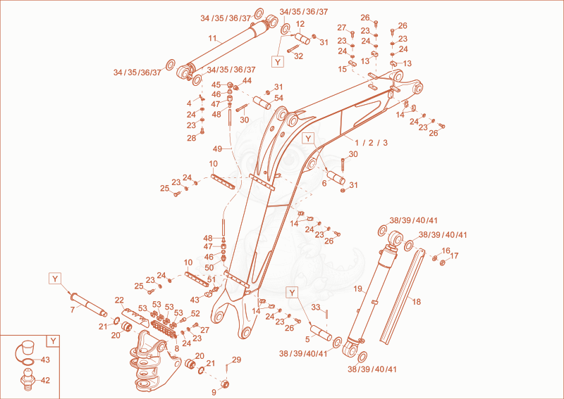 Exploded parts diagram of the lift arm of a Wacker Neuson 9503, with numbered balloons