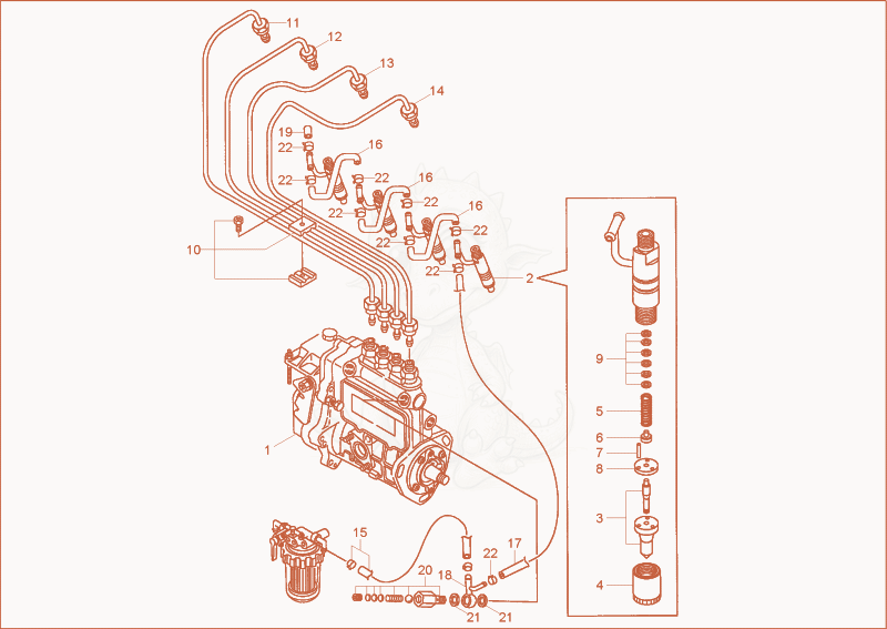 Exploded parts diagram of the fuel injection equipment of a Wacker Neuson 3703RD, with numbered balloons