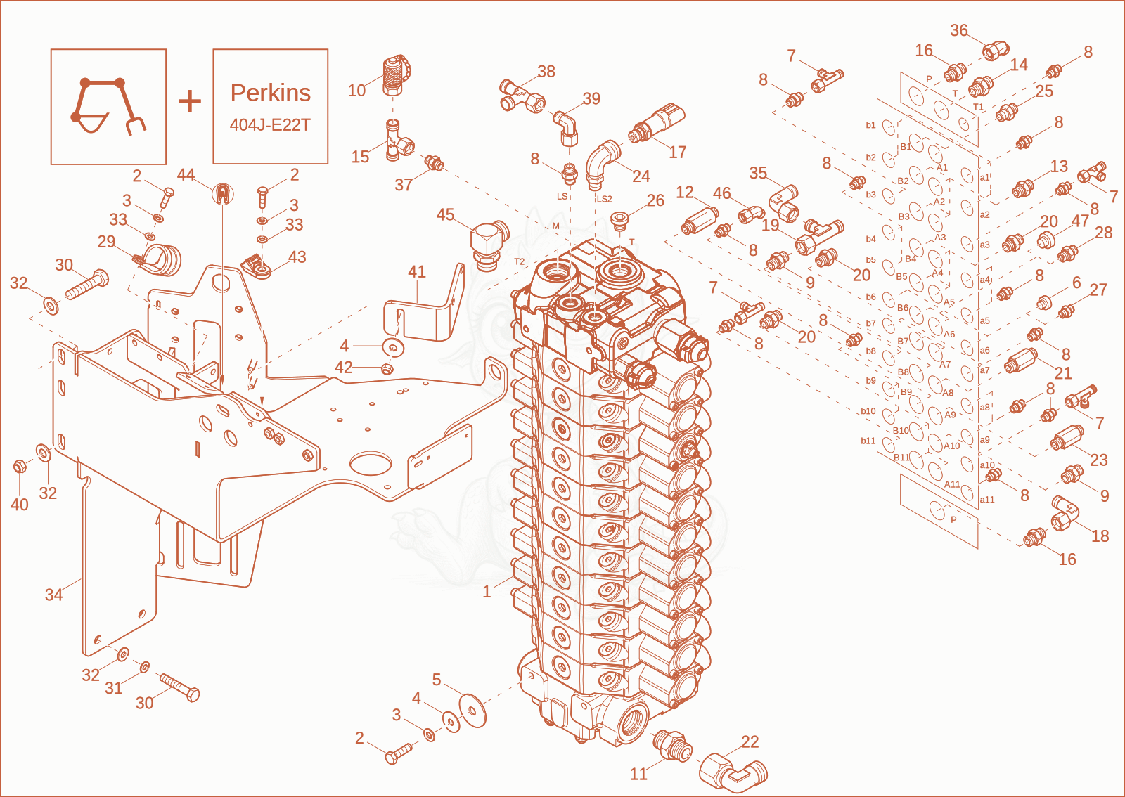 Exploded parts diagram of the CONTROL VALVE 1 (OPTION) of a Wacker Neuson ET65, with numbered balloons