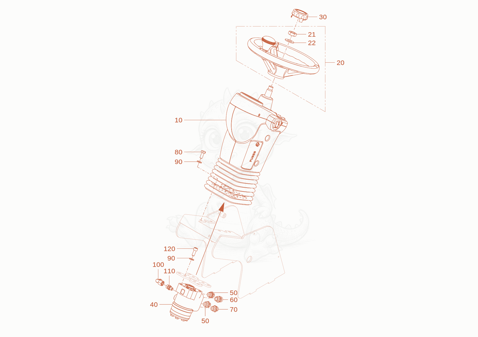 Exploded parts diagram of the steering column of a Wacker Neuson WL250(A02-01), with numbered balloons