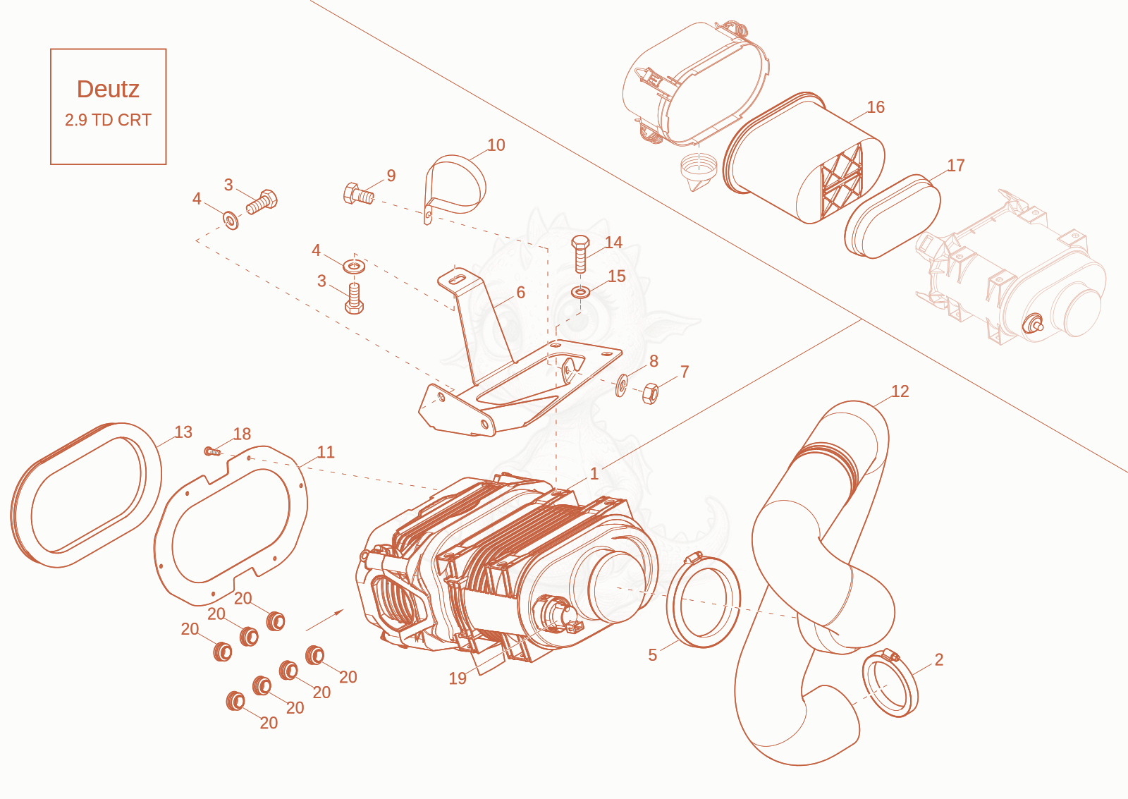 Exploded parts diagram of the air cleaner of a Wacker Neuson DV90-2, with numbered balloons