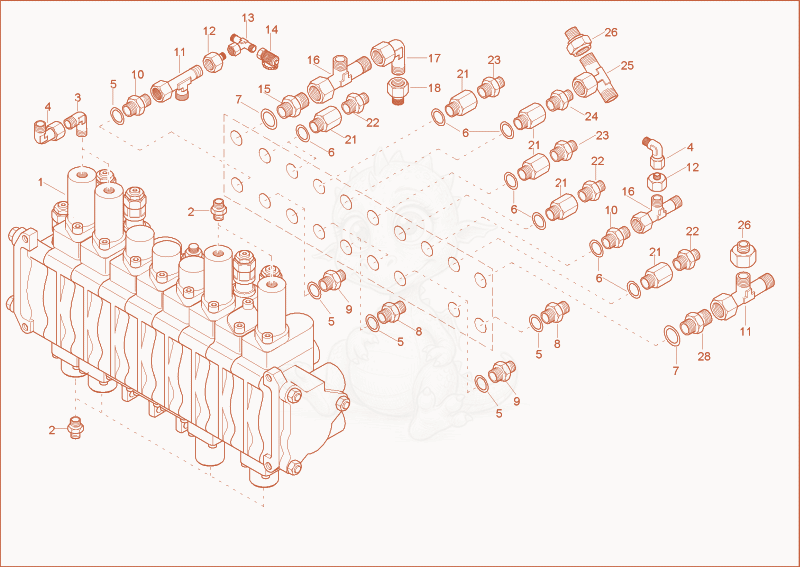 Exploded parts diagram of the control block of a Wacker Neuson 1402PRIMUSFORCE, with numbered balloons