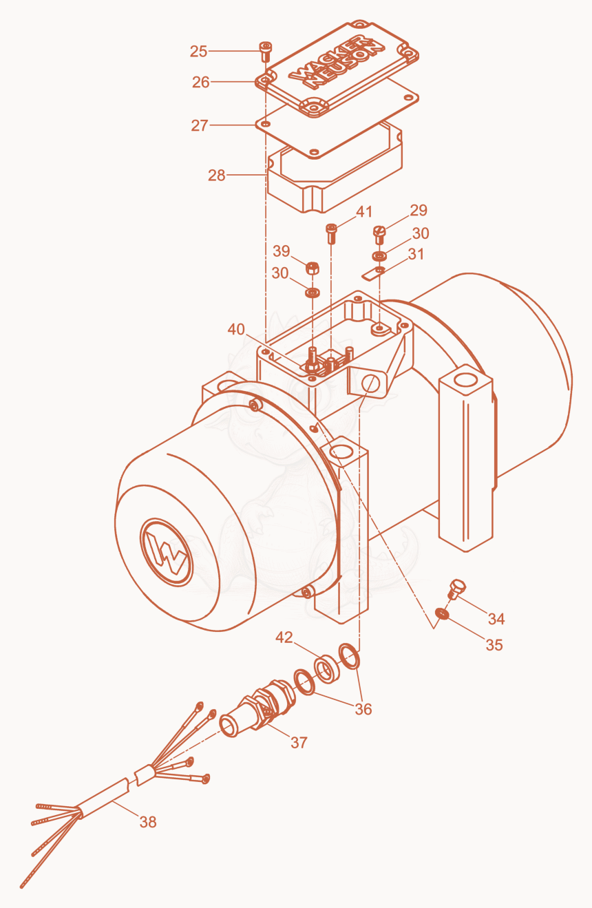 Exploded parts diagram of the External Vibrator cpl. of a Wacker Neuson AR54/3/440, with numbered balloons