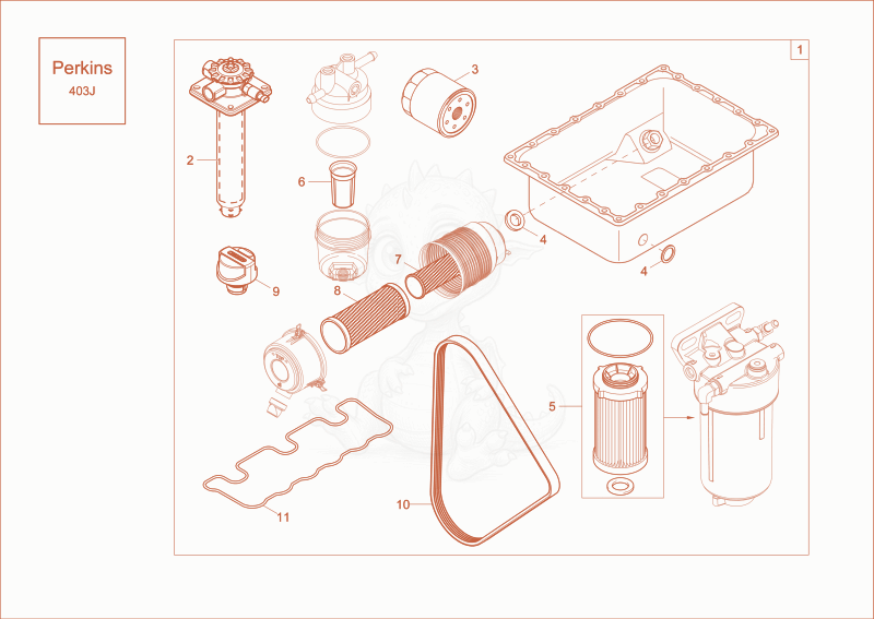 Exploded parts diagram of the maintenance package (1000h) of a Wacker Neuson ET42, with numbered balloons