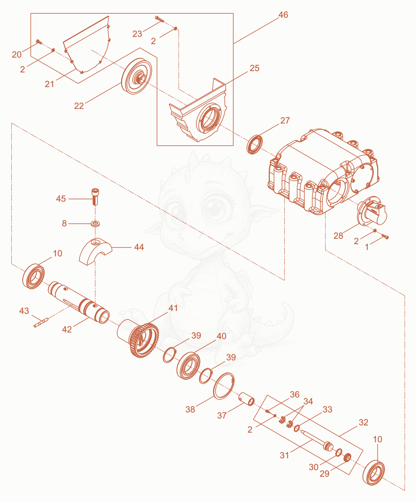 Exploded parts diagram of the Exciter cpl. of a Wacker Neuson BPU3545AUS, with numbered balloons