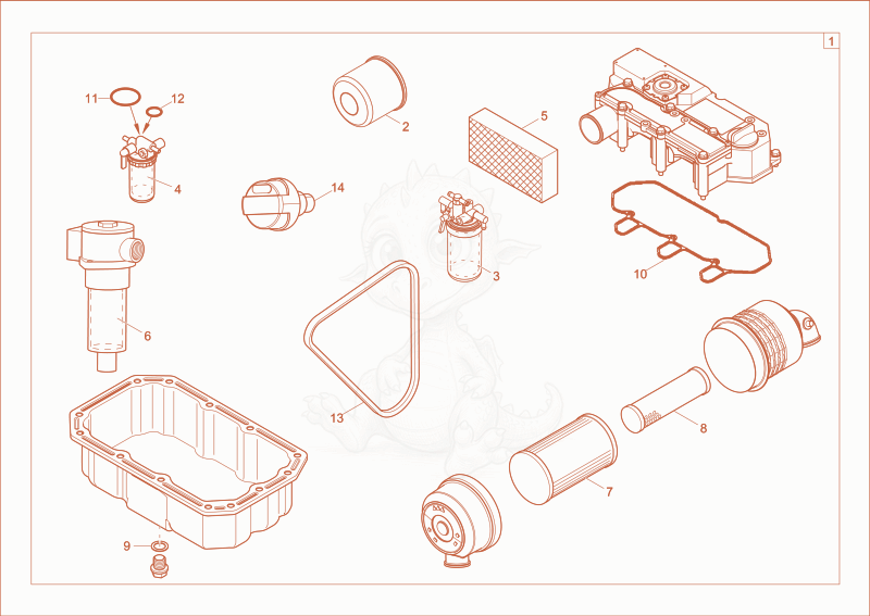 Exploded parts diagram of the service kit (1000h) of a Wacker Neuson 28Z3, with numbered balloons